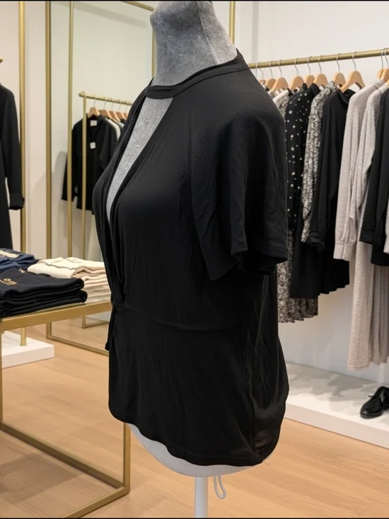 Free People Black Twist-Front Short Sleeve Top - Picture 2 of 5